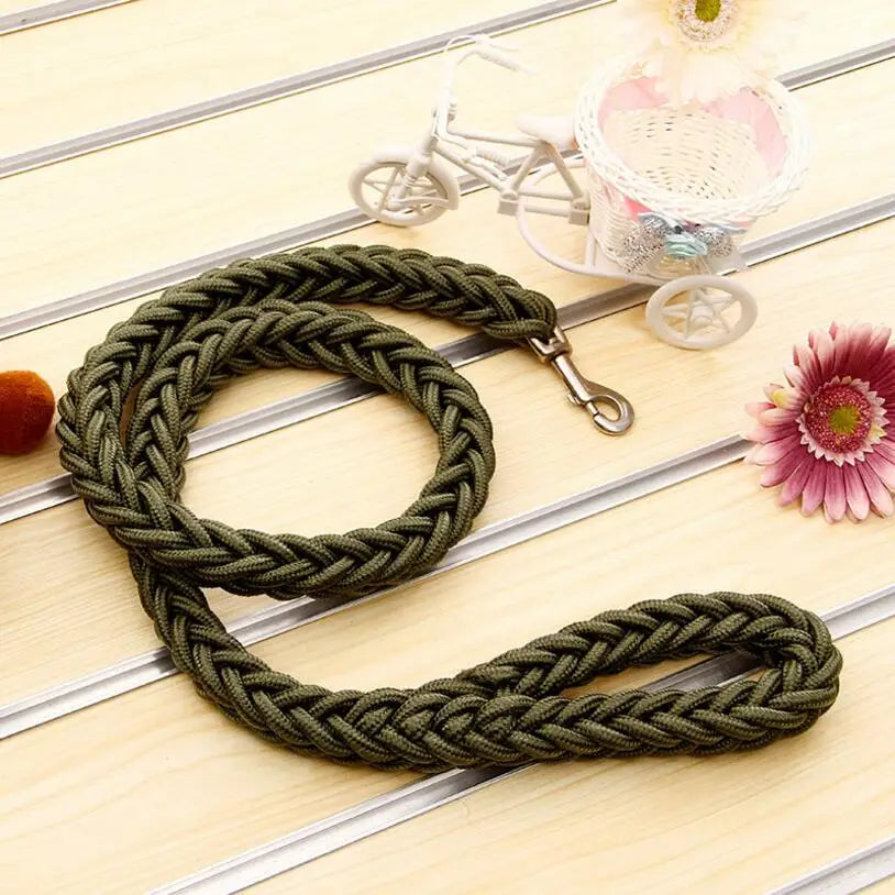 laisse corde tressee nylon vert kaki