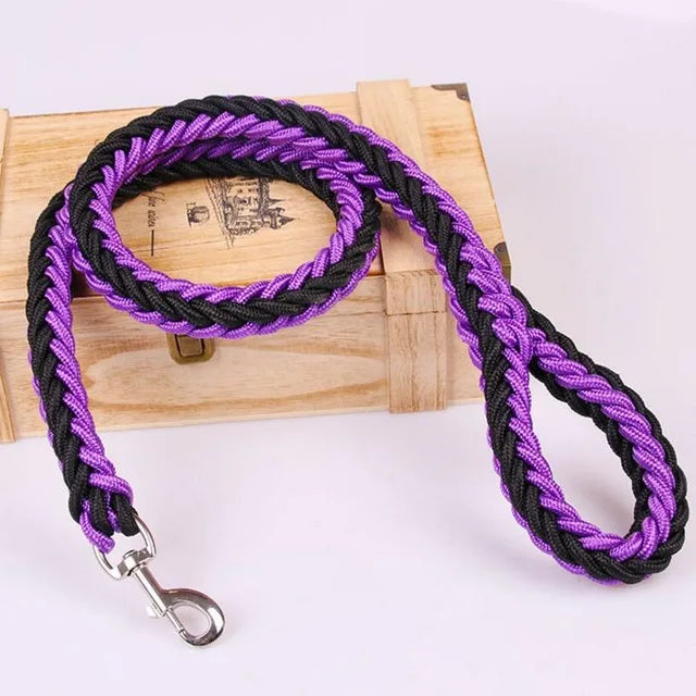 laisse corde tressee nylon violet et noir