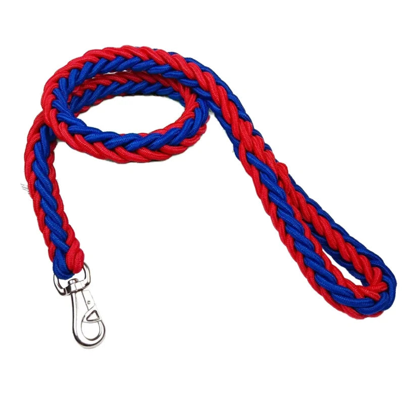 laisse corde tressee solide 1,15m bleu et rouge