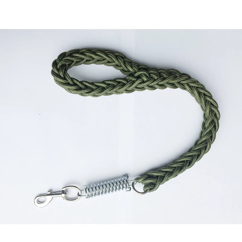 laisse courte corde tressee amortisseur vert kaki