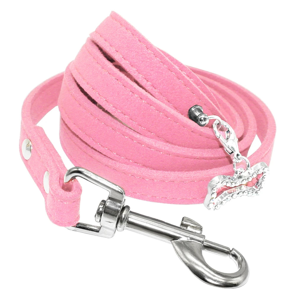laisse cuir petit chien rose