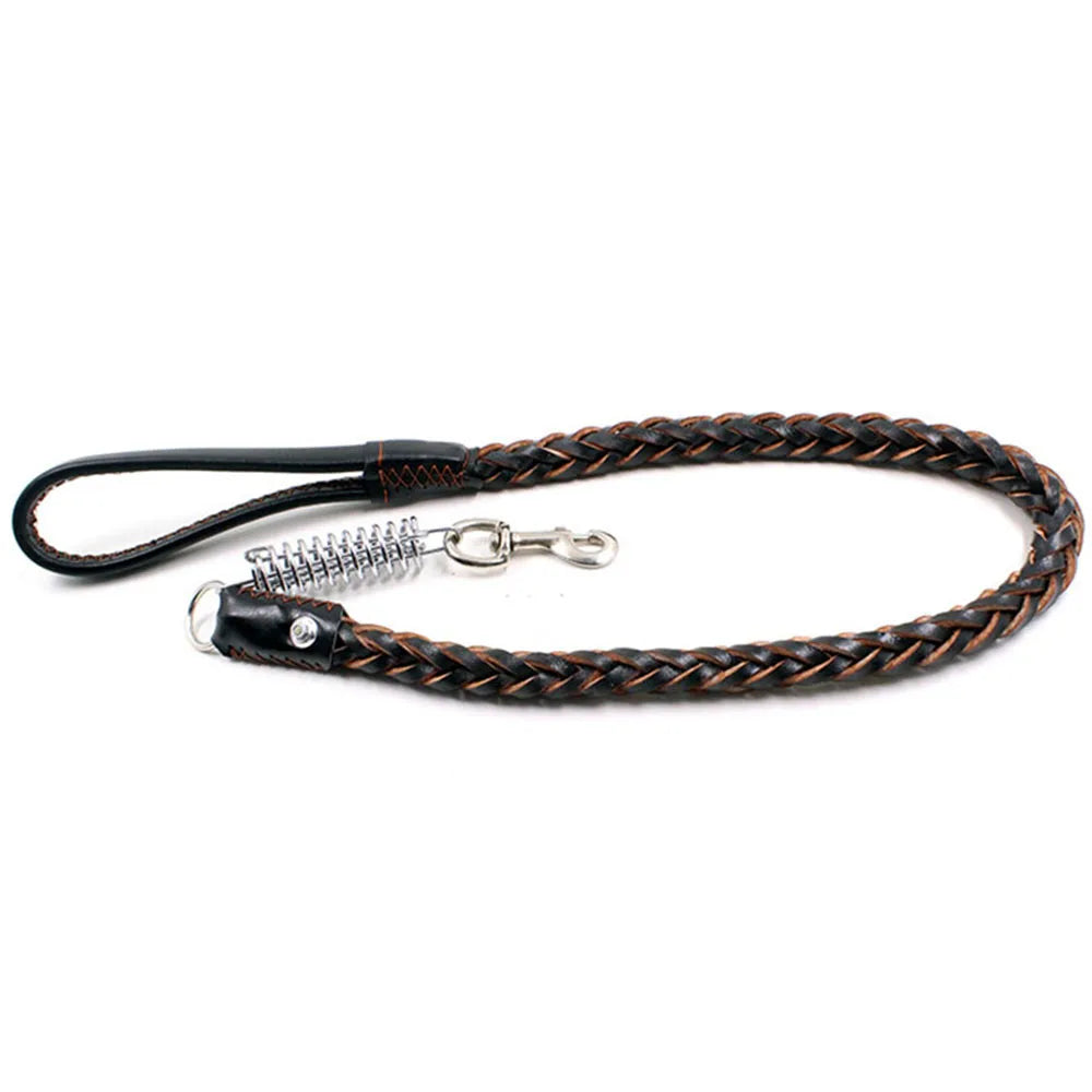 laisse cuir tressee amourtisseur marron