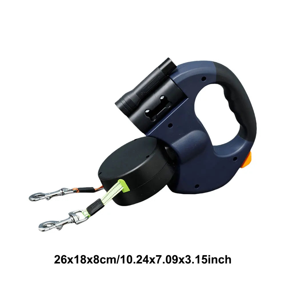 laisse double enrouleur anti enchevêtrement avec lampe bleu nuit