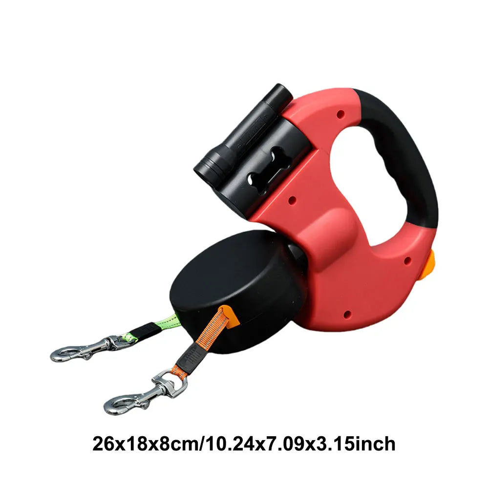 laisse double enrouleur anti enchevêtrement avec lampe rouge