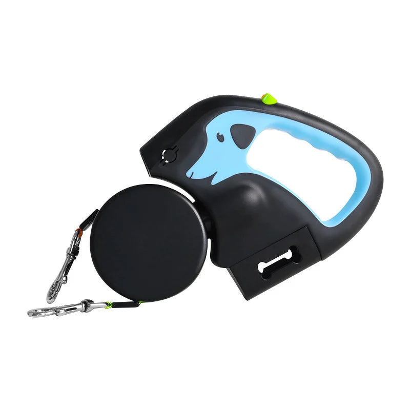 laisse double enrouleur avec lampe 3m bleu ciel