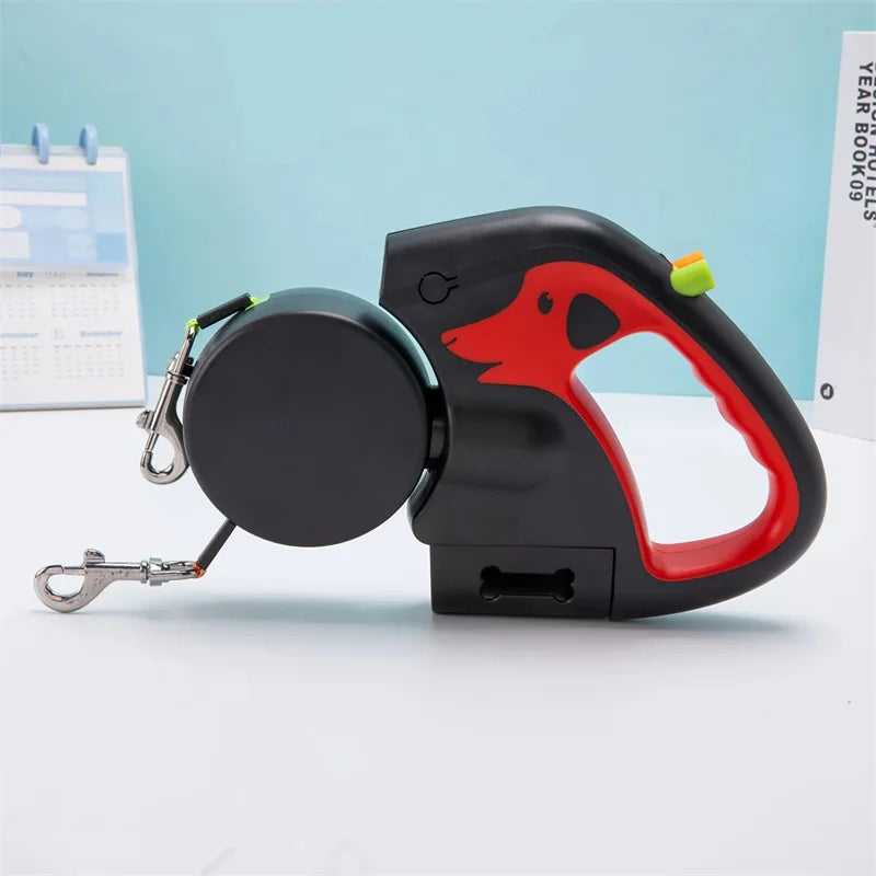 laisse double enrouleur avec lampe 3m rouge