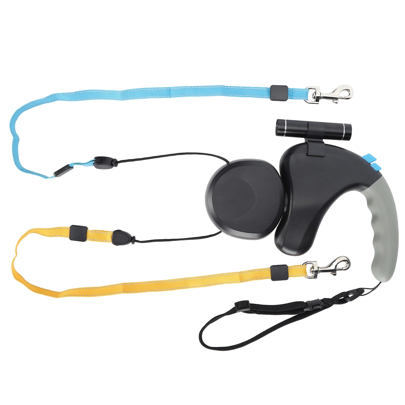 laisse double enrouleur avec lampe noir et gris