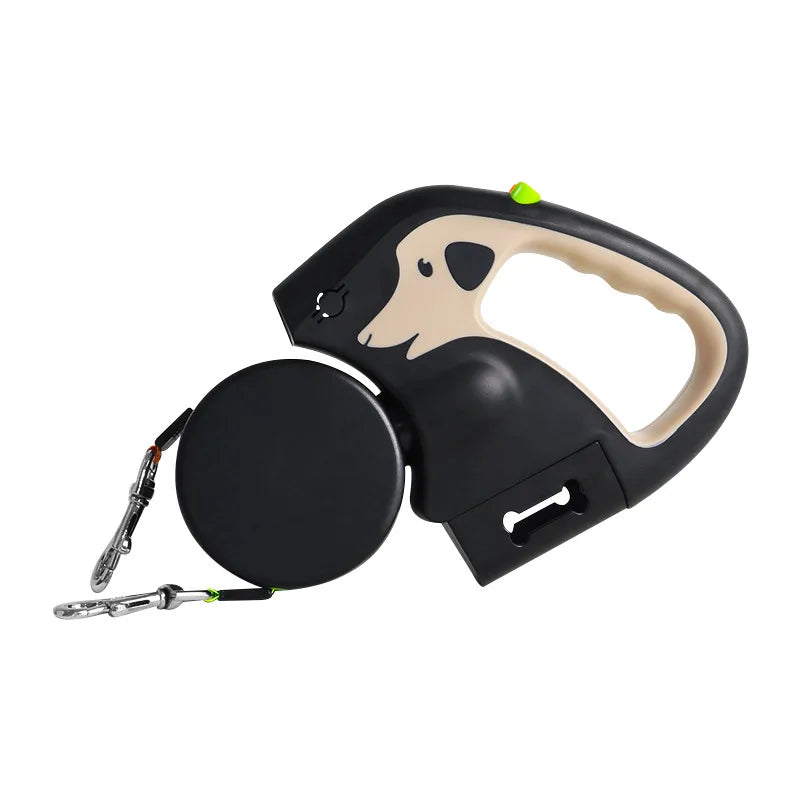 laisse double enrouleur avec porte sac à dejections beige