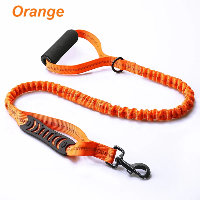 laisse double poignee mousse elastique nylon orange