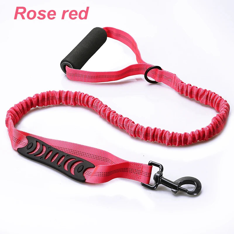 laisse double poignee mousse elastique nylon rose