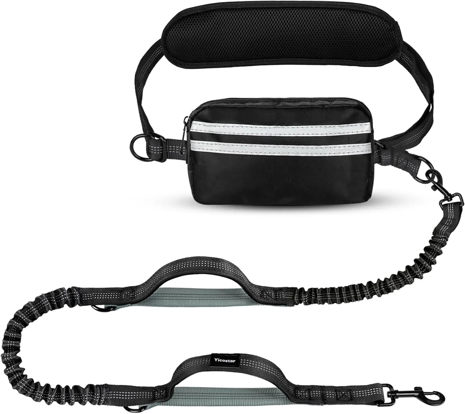 laisse elastique avec double poignee pour courir avec pochette