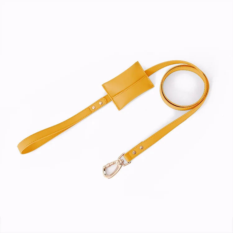 laisse en cuir avec pochette jaune