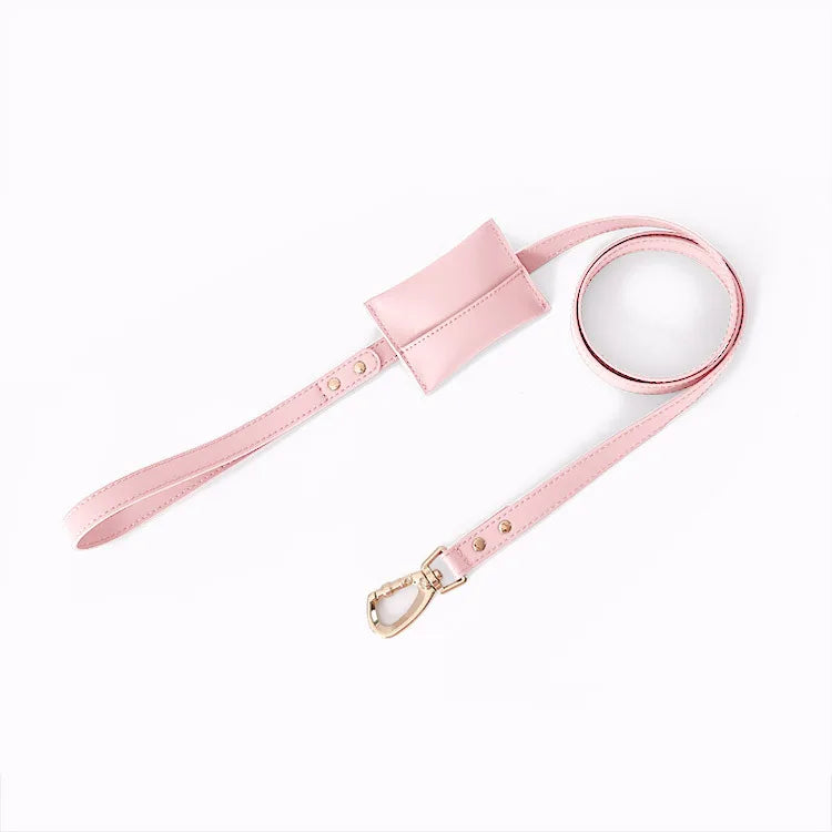 laisse en cuir avec pochette rose
