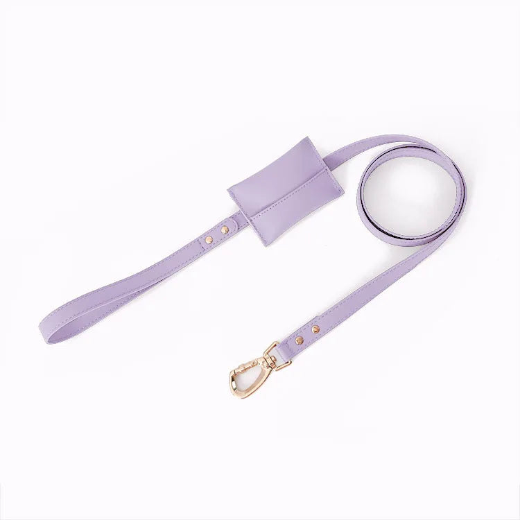 laisse en cuir avec pochette violet