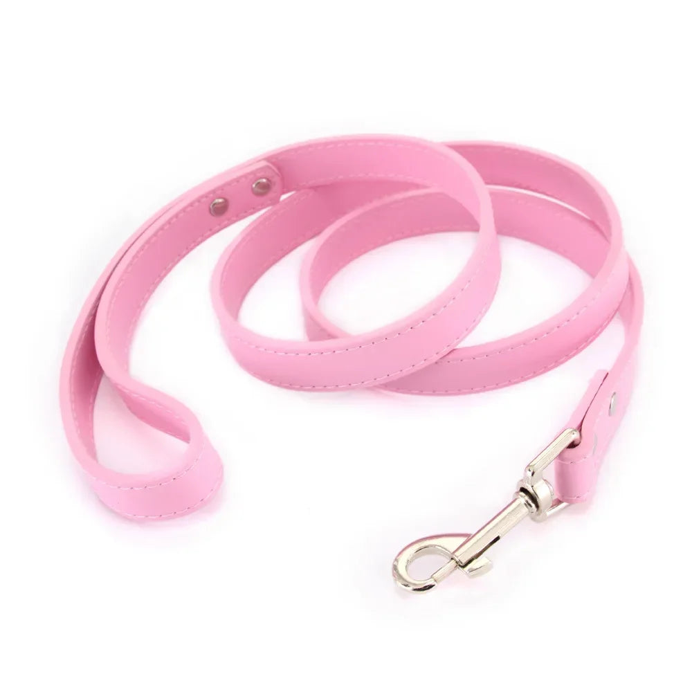 laisse en cuir differentes tailles rose