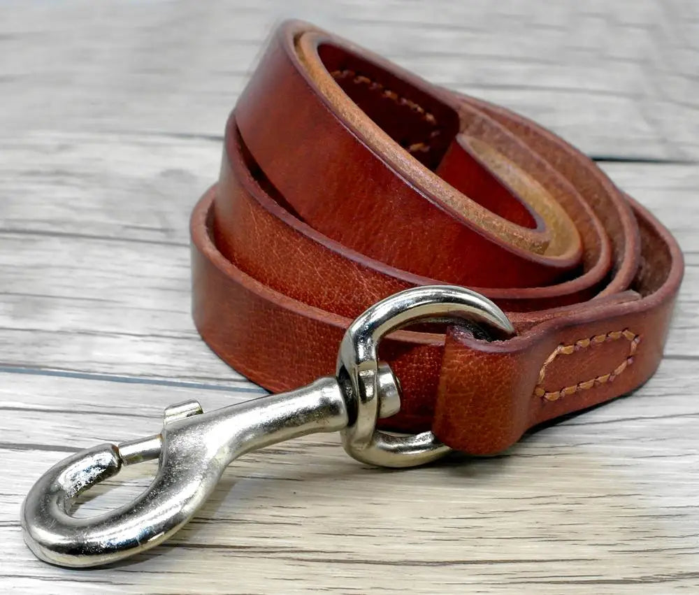 laisse en cuir marron