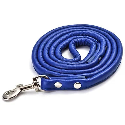 laisse en cuir petit chien 1,20m bleu