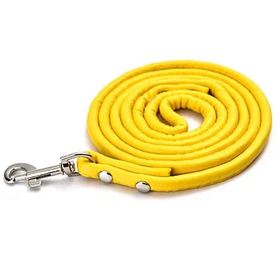 laisse en cuir petit chien 1,20m jaune 