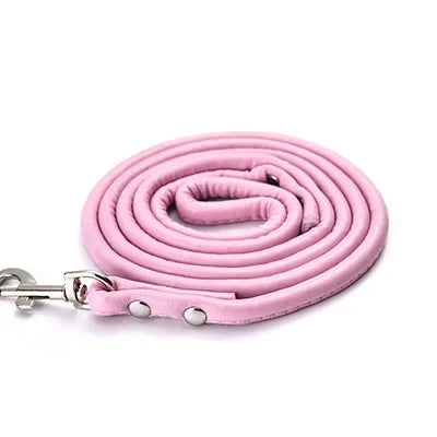 laisse en cuir petit chien 1,20m rose