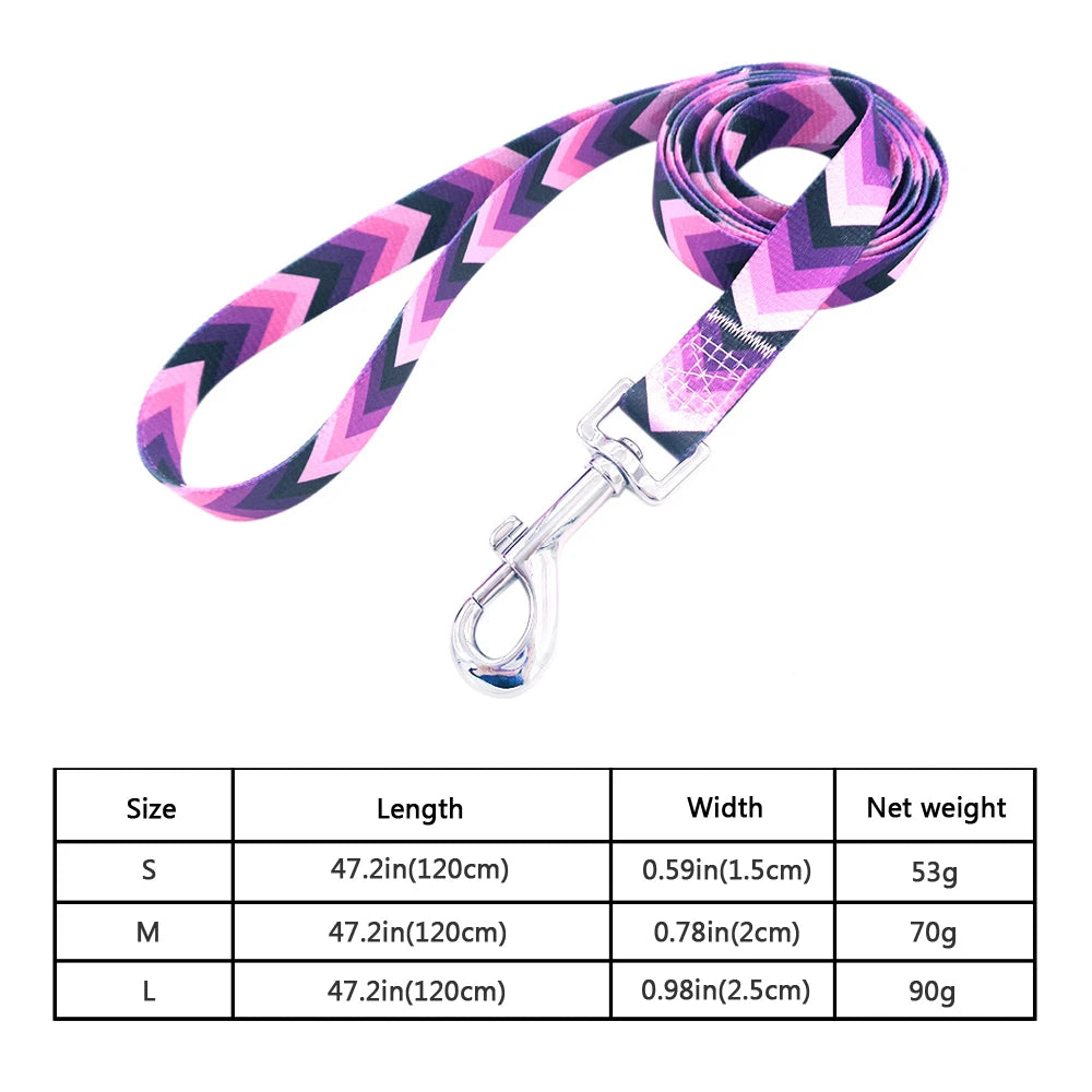 laisse en nylon a motif violet fleche