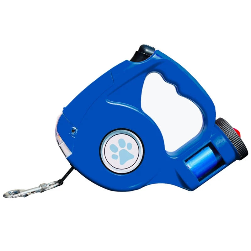 laisse enrouleur avec lumière et sac bleu