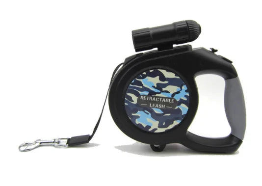 laisse enrouleur gros chien lampe bleu