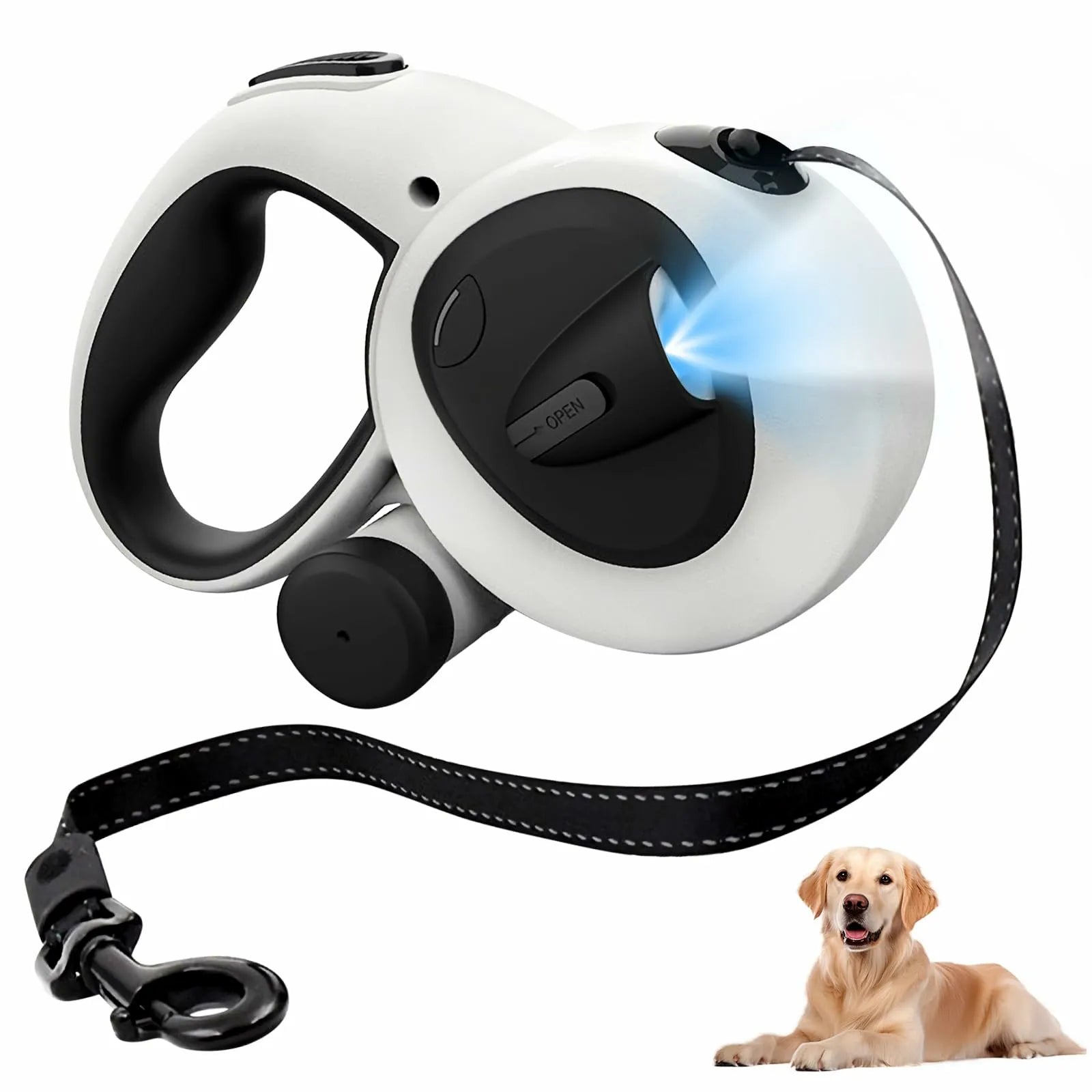 laisse enrouleur gros chien lampe et sac