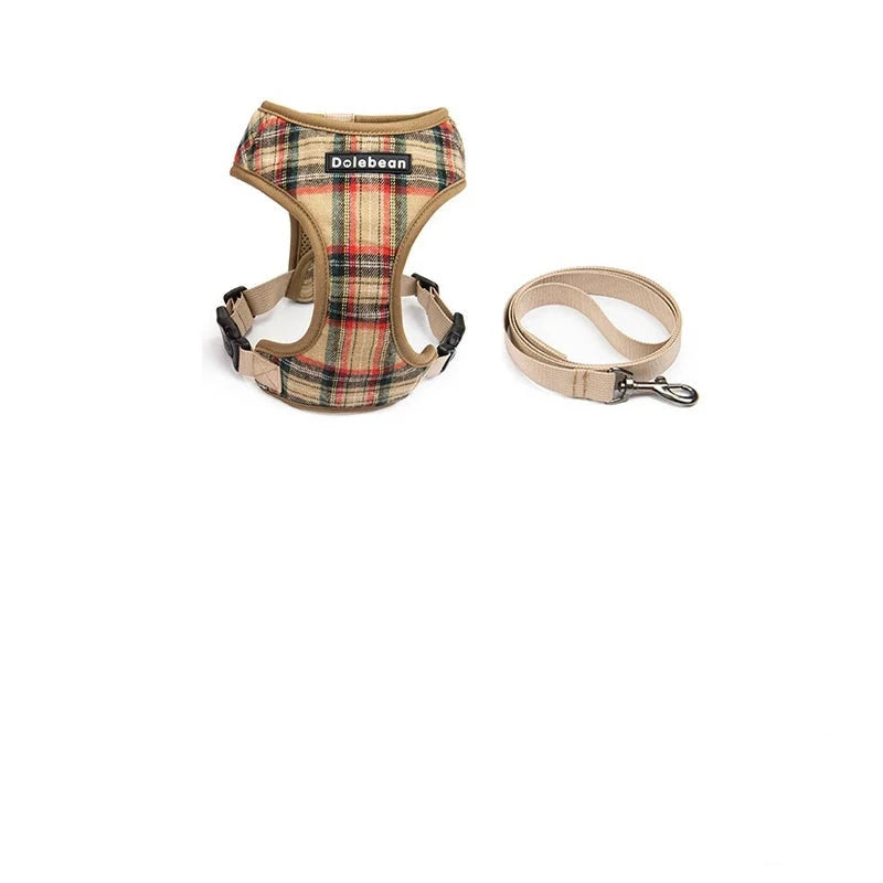 laisse et harnais couleurs marron carreaux