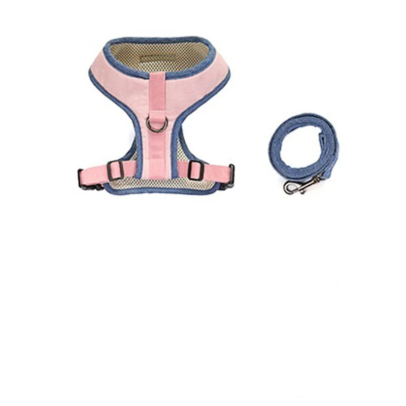 laisse et harnais couleurs rose denim