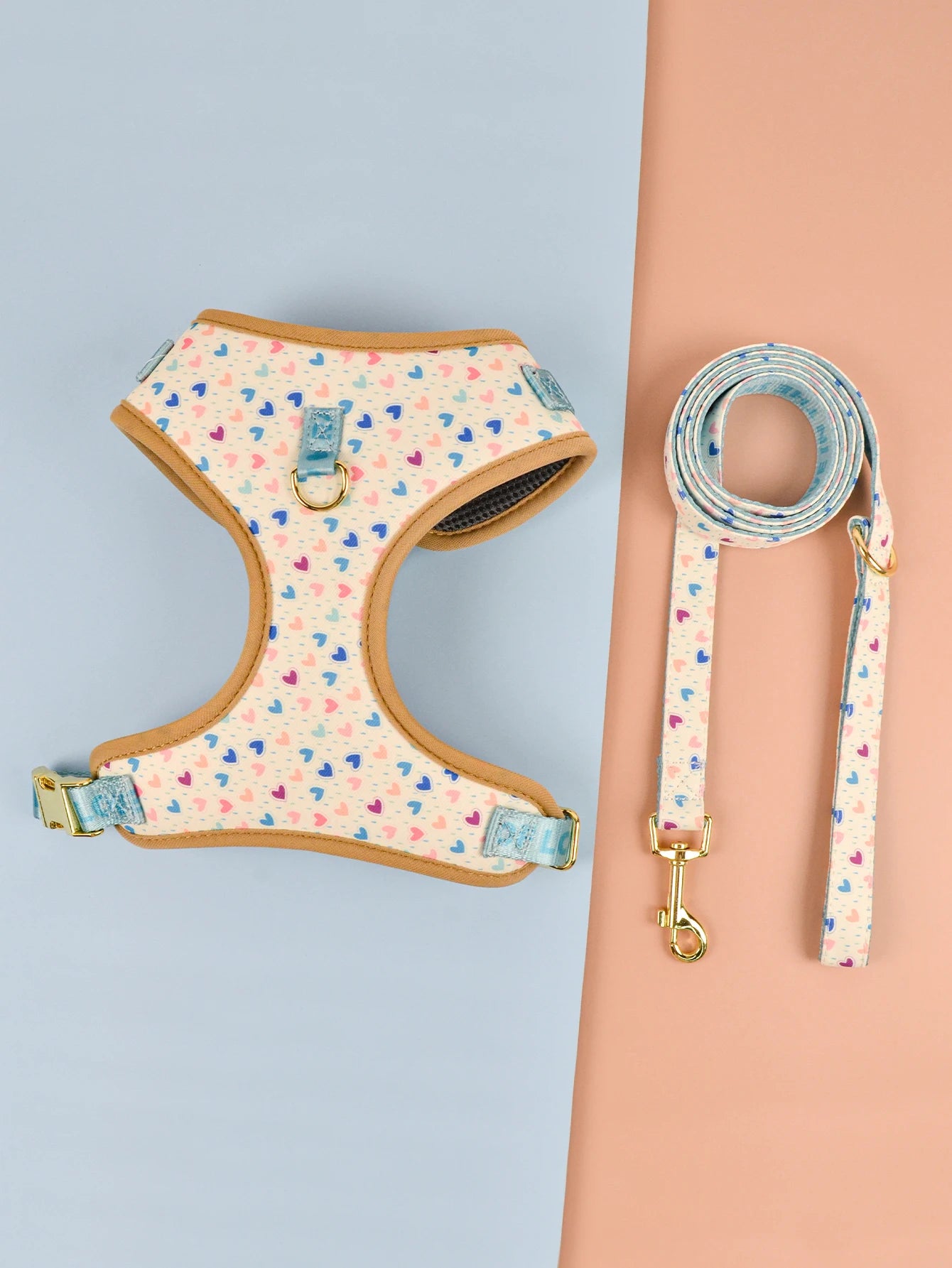 laisse et harnais motifs beige