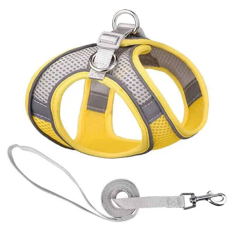 laisse et harnais pour petit chien jaune