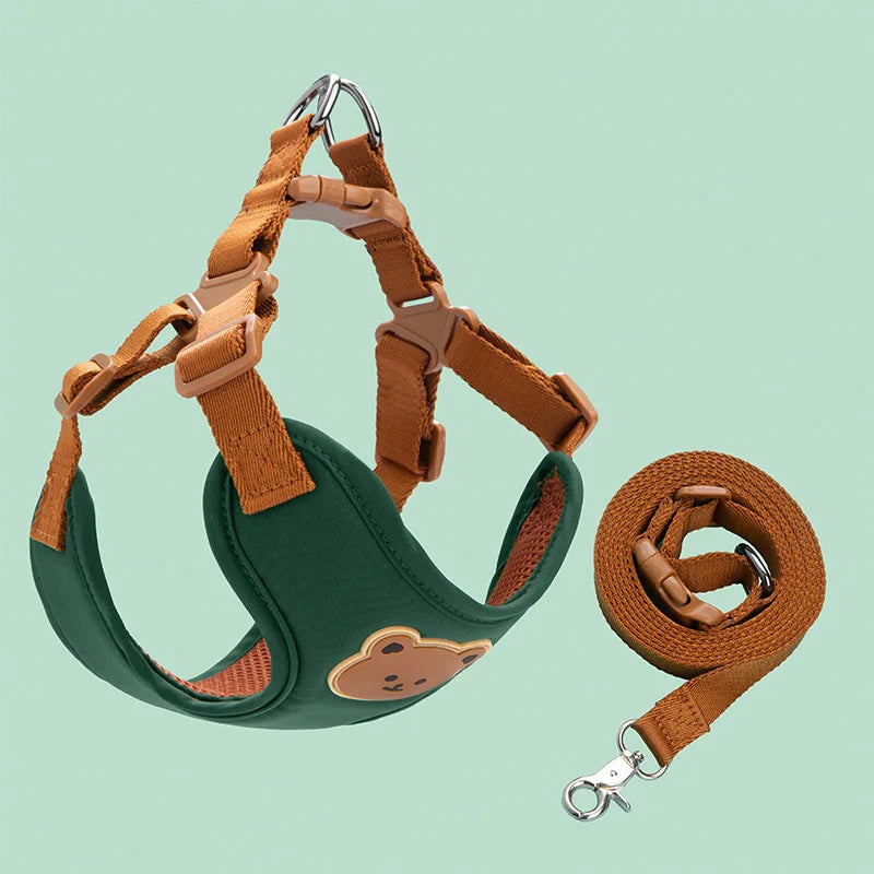 laisse et harnais ventral vert