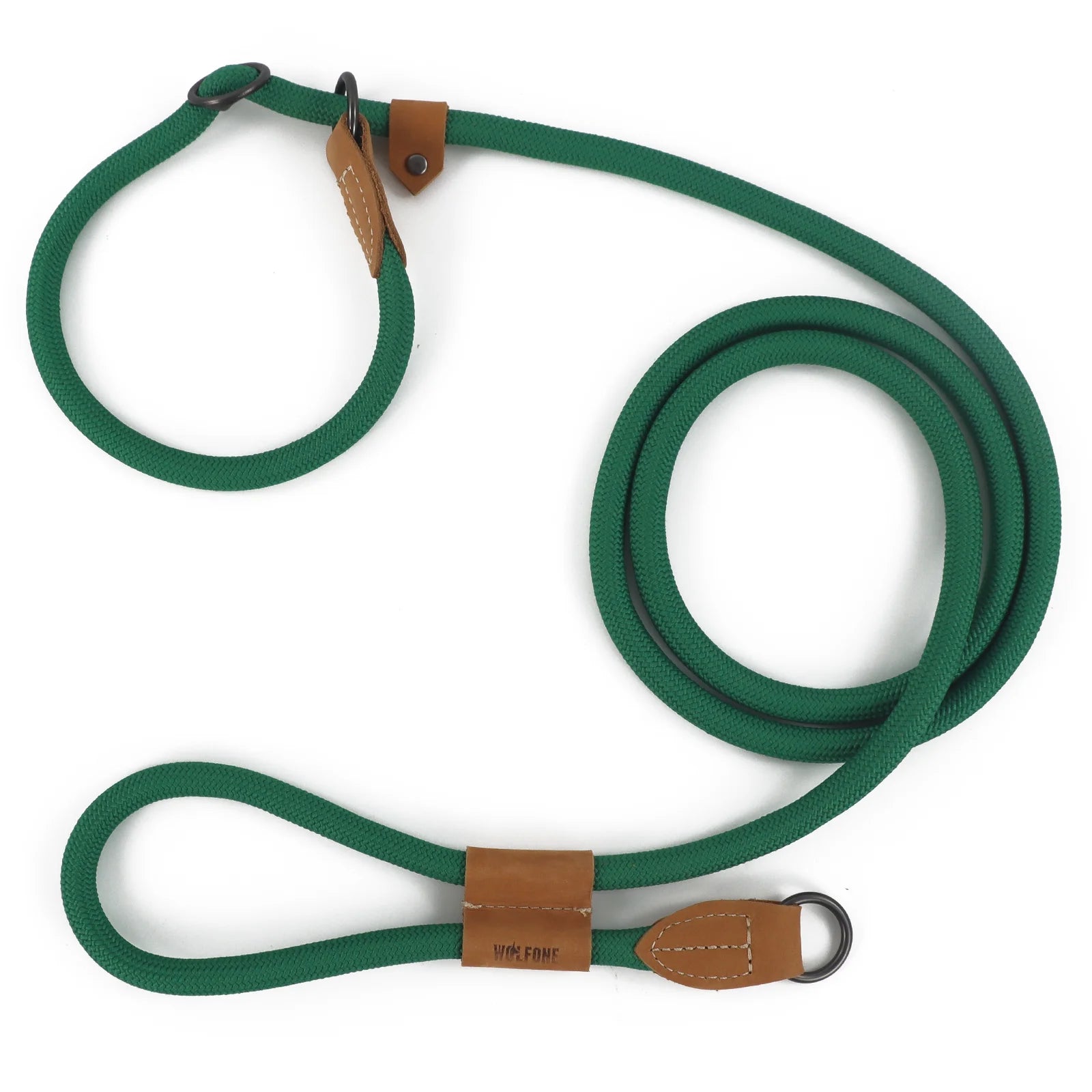 laisse lasso corde nylon mains libres vert sapin