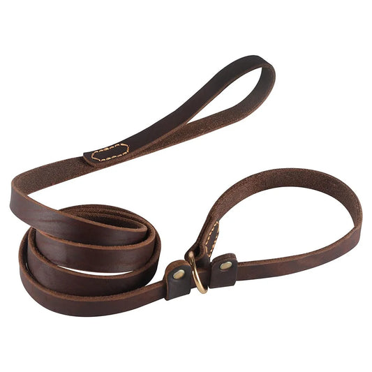 laisse lasso en cuir marron