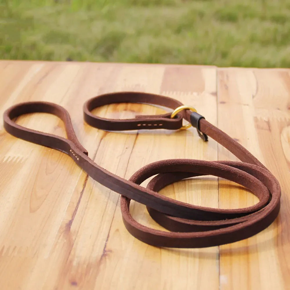 laisse lasso en cuir marron fin