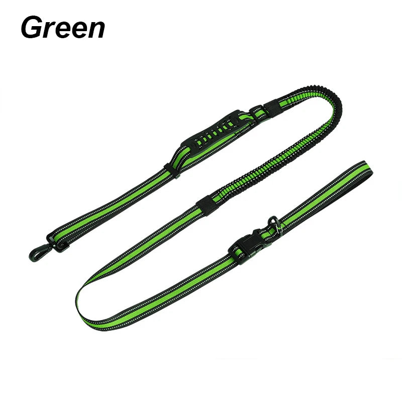 laisse mains libre double poignee reflechissante vert