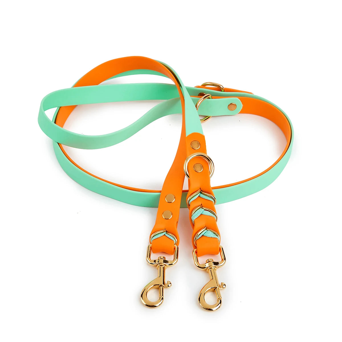 laisse mains libres PVC orange et vert
