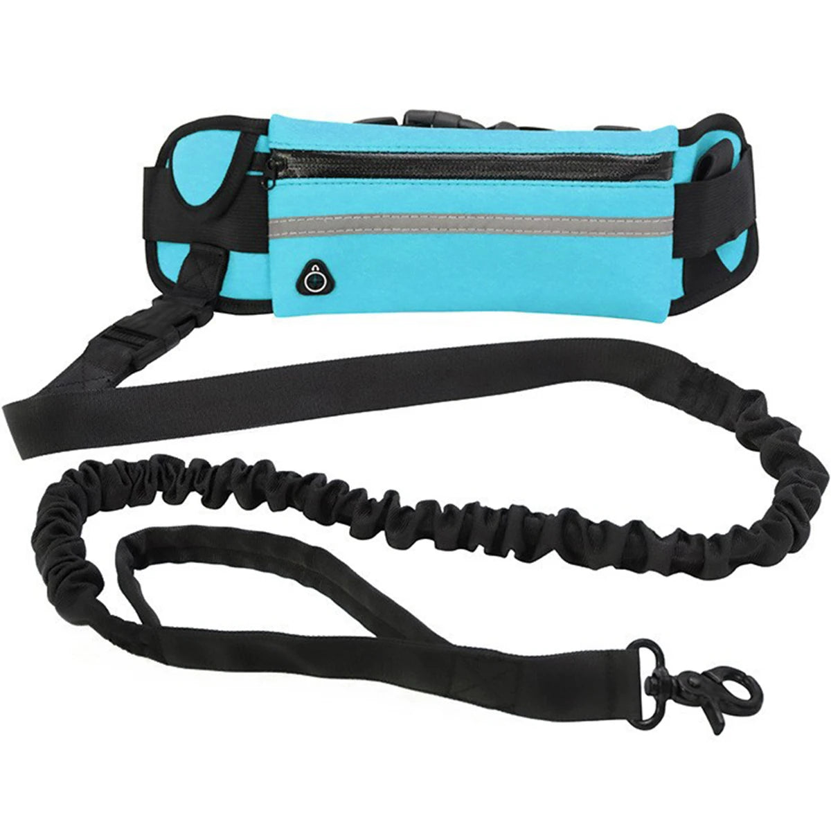 laisse mains libres elastique avec pochette bleu
