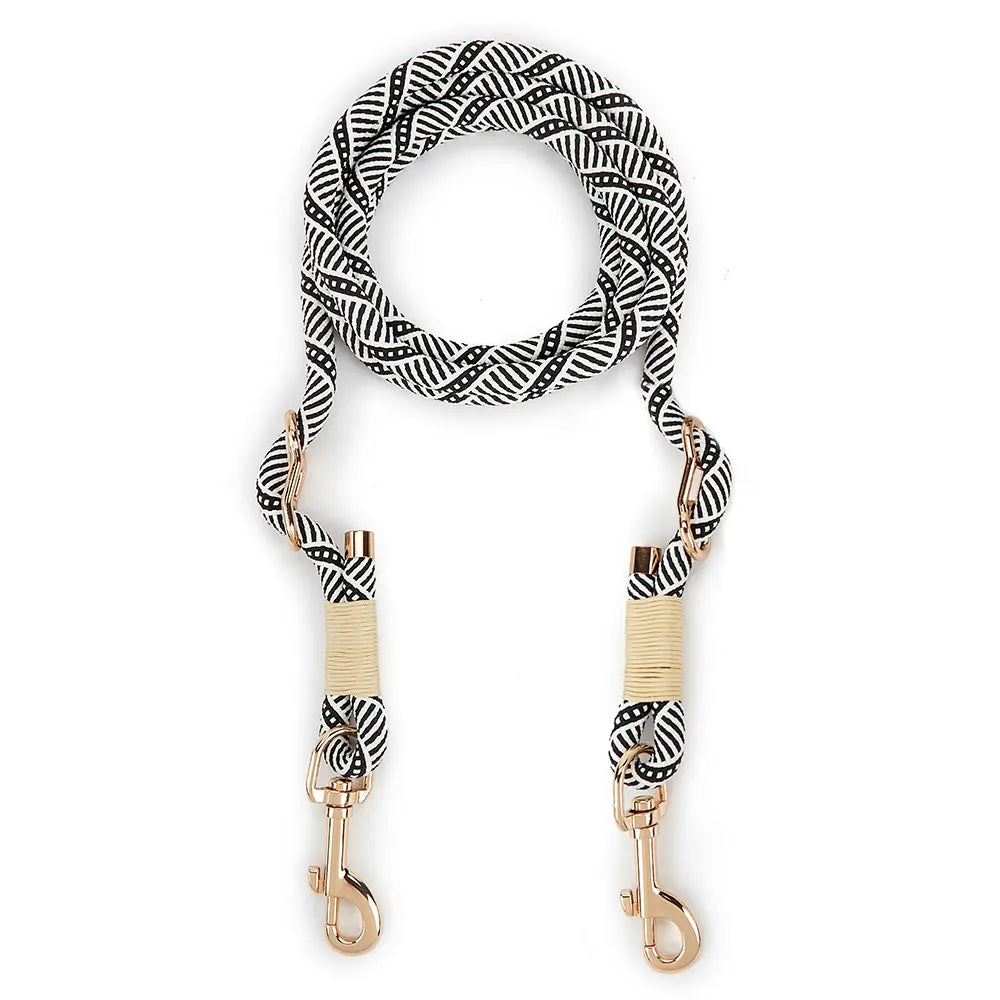 laisse mains libres lasso motif noir et blanc