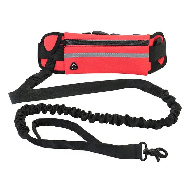 laisse mains libres pour courir avec sac banane rouge