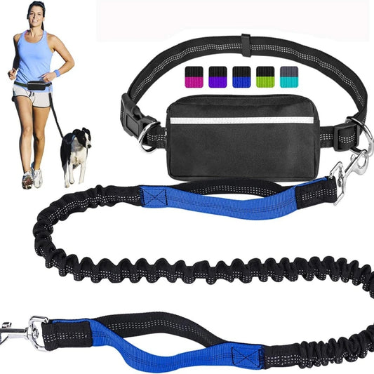 laisse mains libres pour courir double poignee avec pochette bleu