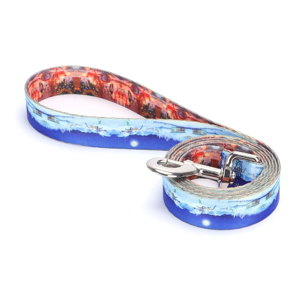 laisse nylon Noel paysage neige bleu