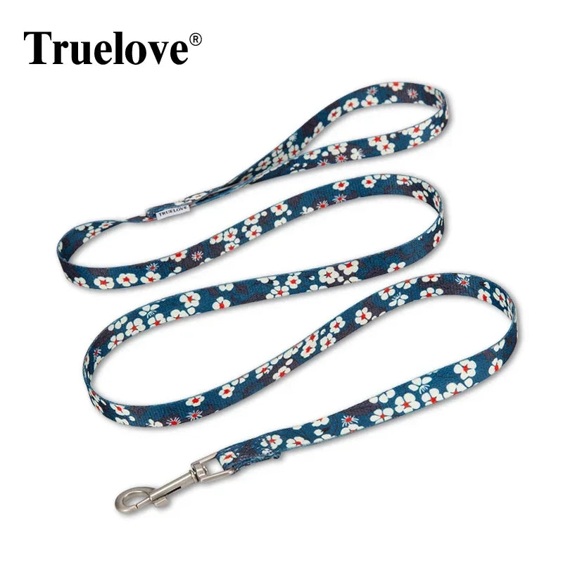 laisse nylon a motif fleurs bleu