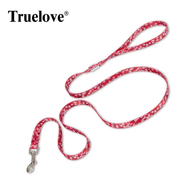 laisse nylon a motif fleurs rouge 