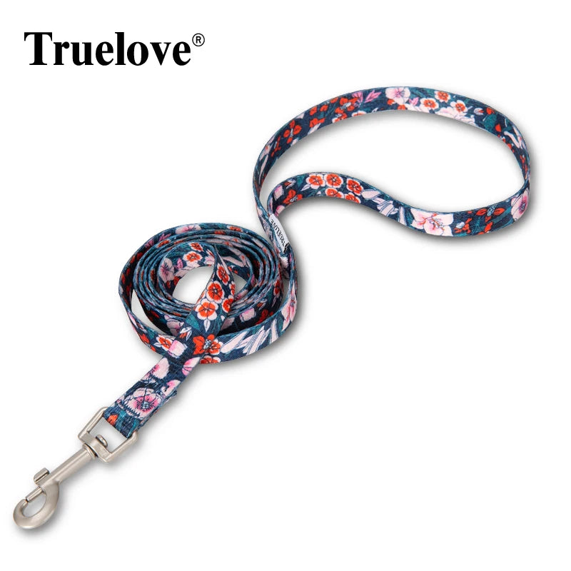 laisse nylon a motif fleurs rouge et bleu