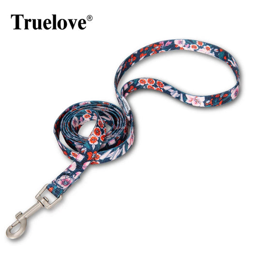 laisse nylon a motif fleurs rouge et bleu
