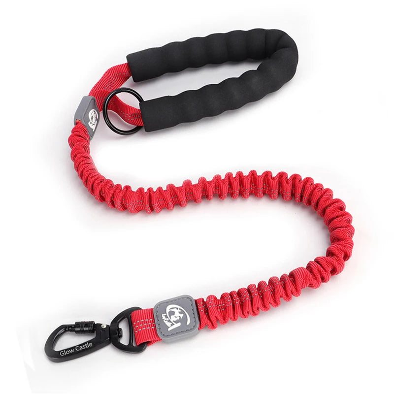 laisse nylon courte elastique poignee mousse rouge