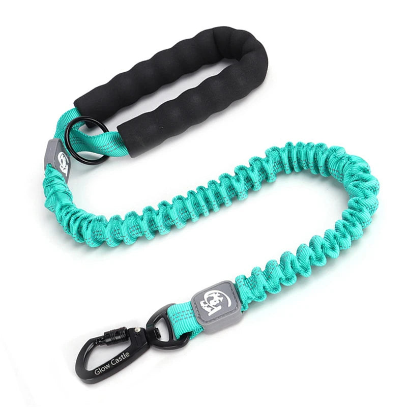 laisse nylon courte elastique poignee mousse turquoise