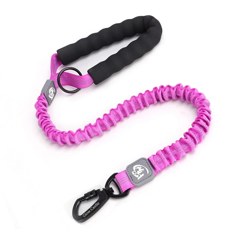 laisse nylon courte elastique poignee mousse violet