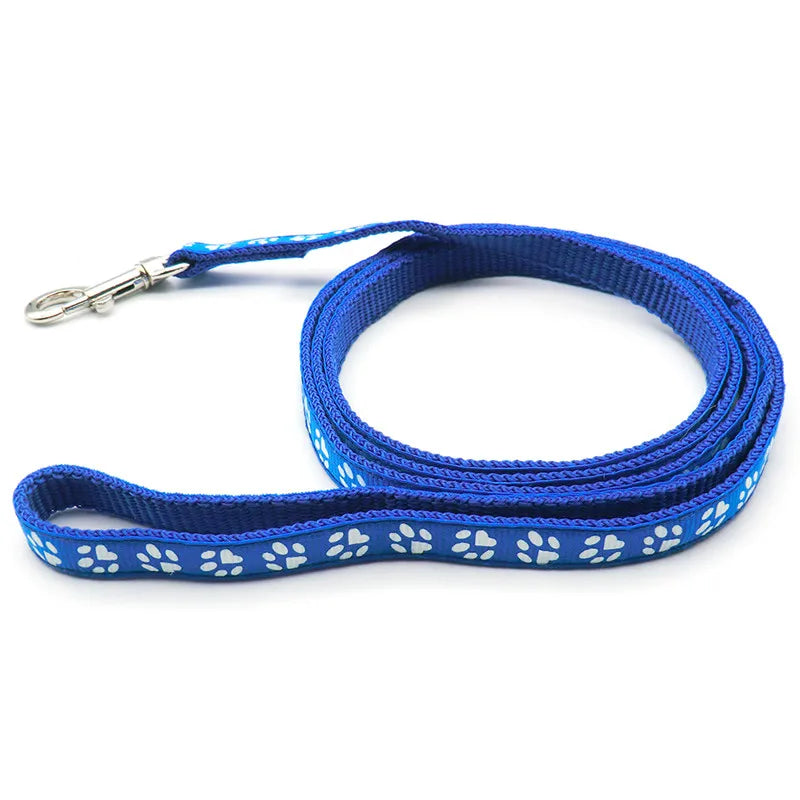 laisse nylon dessin pattes bleu